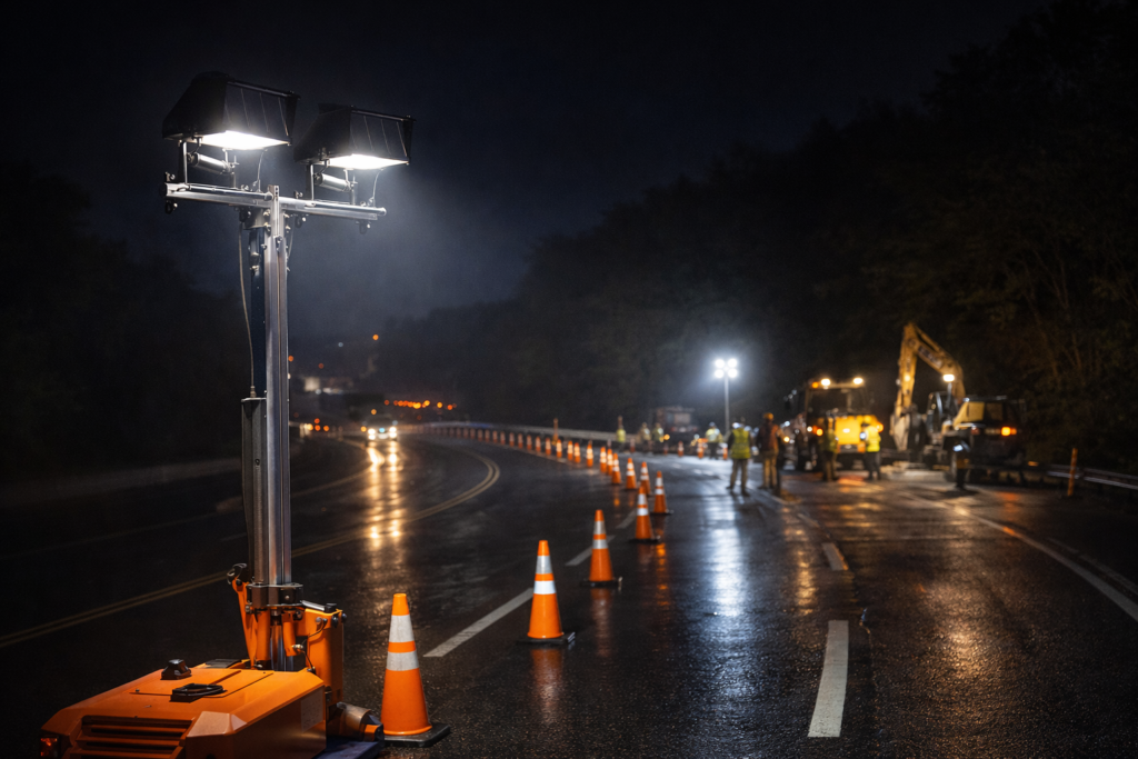 glare control lighting for night work zone traffic control using a downward aimed light tower