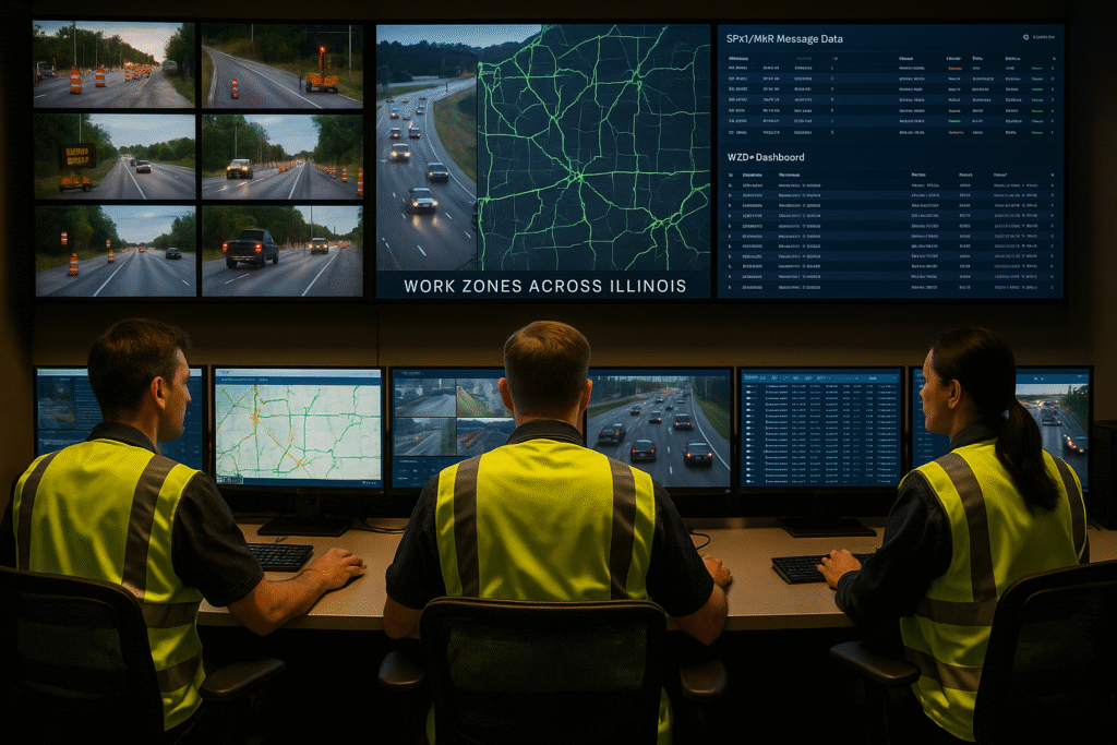 Adaptive signal control dashboard monitoring connected work zones