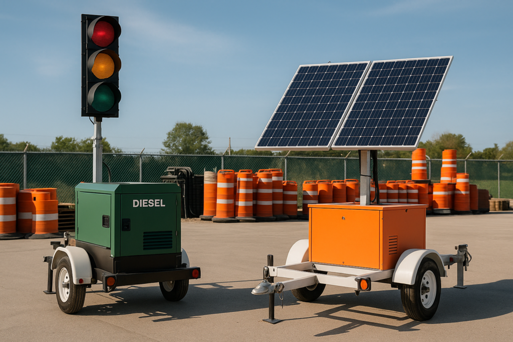 Side by side equipment comparison illustrating traffic control cost efficiency in modern work zones