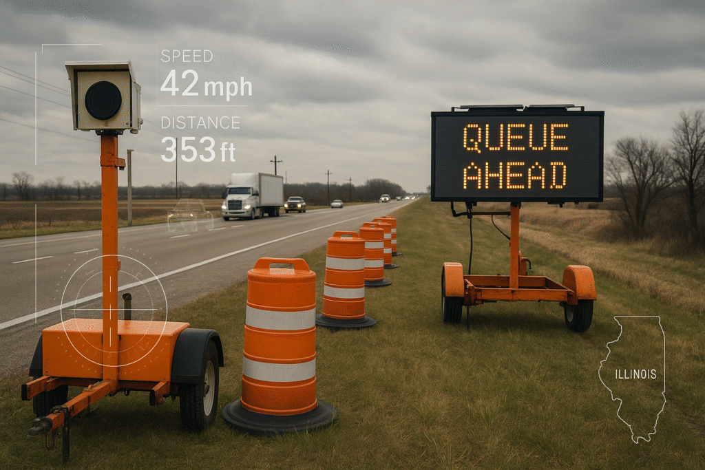 Queue warning radar sensor system in a connected work zone